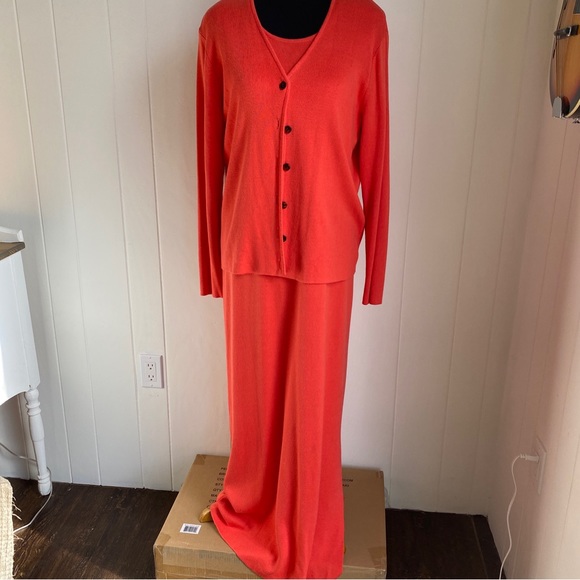 RARE Vintage Nina Charles 2-Piece Sweater Cardigan and Maxi Dress Orange | L - Picture 4 of 16
